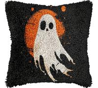 Halloween Ghost in Night DIY Latch Hook Kits Pillow with Printed Canvas Cushion Crochet Yarn Embroidery Hook and Latch Kit Pillowcase Christmas Decor 43x43cm(2)