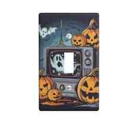 Halloween Ghost Jack O Lantern Light Switch Cover Plates, Black and Orange Spooky Decor, Haunted House Thermoplastic Wall Plates, Standard Size Single Toggle