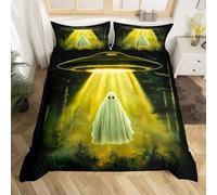 Halloween Ghost Kids Duvet Cover Super King Size,Universe Alien Ship Soft Bedding Set,Funny Gothic Skull Comforter Cover 3PCS,Vintage Jungle Abstract Tie Dyed Quilt Cover,2 Pillowcases(Not Comforter)