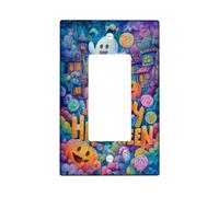 Halloween Ghost Light Switch Cover Plate/Outlet Covers, Colorful Pumpkin and Candy Design, Fun Holiday Decor, Thermoplastic Wall Plates, Standard Size Single Rocker
