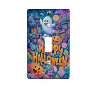 Halloween Ghost Light Switch Cover Plate/Outlet Covers, Colorful Pumpkin and Candy Design, Fun Holiday Decor, Thermoplastic Wall Plates, Standard Size Single Toggle
