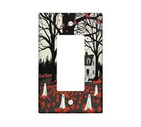 Halloween Ghost Light Switch Cover Plates/Outlet Covers, Black and Orange Fall Decor, Haunted House Theme for Wall Accents, Thermoplastic Wall Plates, Standard Size Single Rocker