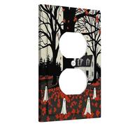 Halloween Ghost Light Switch Cover Plates/Outlet Covers, Black and Orange Fall Decor, Haunted House Theme for Wall Accents, Thermoplastic Wall Plates, Standard Size Single Duplex Outlet