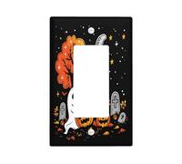 Halloween Ghost Light Switch Cover Plates/Outlet Covers, Black Orange Autumn Graveyard Decor for Wall Accents, Cute Thermoplastic Wall Plates,Standard Size Single Rocker