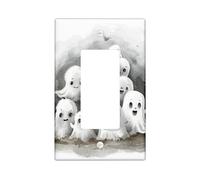 Halloween Ghost Light Switch Cover Plates/Outlet Covers, Black White Cute Ghosts Decor for Wall Accents, Thermoplastic Wall Plates, Standard Size Single Rocker