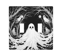 Halloween Ghost Light Switch Cover Plates/Outlet Covers, Black White Spooky Woods for Wall Accents, Thermoplastic Wall Plates,Standard Size Double Toggle