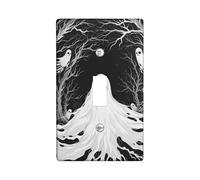 Halloween Ghost Light Switch Cover Plates/Outlet Covers, Black White Spooky Woods for Wall Accents, Thermoplastic Wall Plates,Standard Size Single Toggle