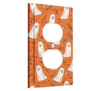 Halloween Ghost Light Switch Cover Plates/Outlet Covers, Orange Seasonal Decor for Wall Accents, Thermoplastic Wall Plates, Standard Size Single Duplex Outlet
