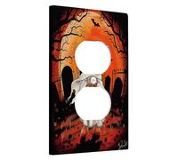 Halloween Ghost Light Switch Cover Plates/Outlet Covers, Orange Spooky Cemetery Design for Seasonal Wall Accents, Thermoplastic Wall Plates, Standard Size Single Duplex Outlet
