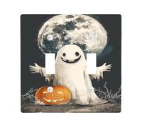 Halloween Ghost Light Switch Cover Plates/Outlet Covers, Spooky Full Moon and Pumpkin for Wall Decor, Thermoplastic Wall Plates, Standard Size Double Toggle