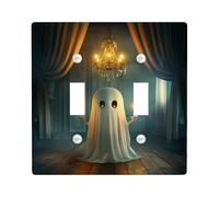 Halloween Ghost Light Switch Cover Plates/Outlet Covers, Vintage Candlelit Ghost for Wall Accents, Thermoplastic Wall Plates, Standard Size Double Toggle