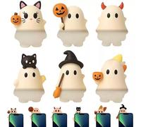 Halloween Ghost Mobile Phone Hanging Ornaments, Novel Mini Cute Sticky Ornaments Ghost Messenger Start Answering Phone Mode Interesting Ornaments, 0.75 inches, Plastic Silicone, No Gemstone