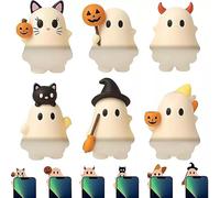 Halloween Ghost Mobile Phone Hanging Ornaments, Novel Mini Cute Sticky Ornaments Ghost Messenger Start Answering Phone Mode Interesting Ornaments, 0.75 inches, Plastic Silicone, No Gemstone