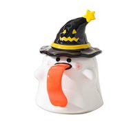 Halloween Ghost Mug, Ceramic Cup with Lid and Handle, White Porcelain Material, Cute Spooky Design, Strong Drinkware Present, for Home Restaurant Hotel Farmhouse Counter Use, 4.33x6.3 Inches