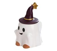Halloween Ghost Mug with Witch Hat Lid, Ceramic Ghost Coffee Mug, Halloween Cup Cute Witch Star Hat, Present for Family and Friends, 450ml (White_B)