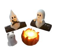 Halloween Ghost Night Light, Campfire Flickering Resin Lamp, Cute Tabletop Decor, Versatile Soft Warm Glow Accent for Mantle, Desk, Kitchen, Fireplace, Porch, Multicolor