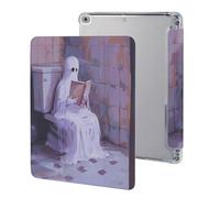 Halloween Ghost on Toilet Cute Protective Case Compatible for IPAD 2017/2018/Air1/Air2 (9.7in) Trifold Tablet Cover Non-Slip Cases
