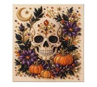Halloween Ghost Pearl Art DIY Kit, 3D Faux Bead Embroidery Craft Set, Spooky Pumpkin Black Cat Canvas Wall Decor,Autumn Fall Hobby Gift for Adults Beginners (Type-E)