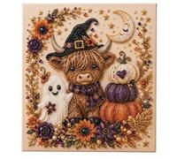 Halloween Ghost Pearl Art DIY Kit, 3D Faux Bead Embroidery Craft Set, Spooky Pumpkin Black Cat Canvas Wall Decor,Autumn Fall Hobby Gift for Adults Beginners (Type-D)