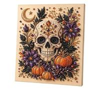 Halloween Ghost Pearl Art with Frame DIY Kit, Ghost Diamonds Painting Craft with Crystal Pearl Beads, Spooky Ghost Diamond Art for Adults, Halloween Home Wall Decor, Fall DIY Gift (Skull)
