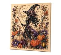 Halloween Ghost Pearl Art with Frame DIY Kit, Ghost Diamonds Painting Craft with Crystal Pearl Beads, Spooky Ghost Diamond Art for Adults, Halloween Home Wall Decor, Fall DIY Gift (Witch)