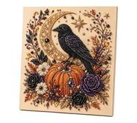 Halloween Ghost Pearl Art with Frame DIY Kit, Ghost Diamonds Painting Craft with Crystal Pearl Beads, Spooky Ghost Diamond Art for Adults, Halloween Home Wall Decor, Fall DIY Gift (Crow)