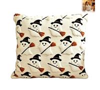 Halloween Ghost Pillow Cushion Covers, 45 x 45 cm Fluffy Soft Plush Autumn Tufted Throw Pillow Covers, Cute Spooky Home Decoration for Sofa Beds, Christmas Bedding Decorative, Thanksgiving Holiday