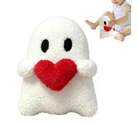 Halloween Ghost Plush, Cute White Ghost Throw Cushion Hold Heart, 7.9inch