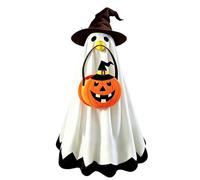 Halloween Ghost Porch Goose Outfit,23" Cement Plastic Goose Statue Costume Clothing with Hat Pumpkin Basket,for Halloween Garden Party Outdoor Patio Lawn Yard Decor