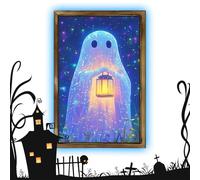 Halloween Ghost Poster, Wall Art, Spooky Dark Artwork Print, Wooden Framed Design, Haunted Decor Accent for Gallery, Haunted House, Bedroom, Living Room, Bathroom, 11.81x7.87 inches