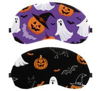 Halloween Ghost Pumpkin Bat Cat Black Background 2-Pack Light-Blocking Soft Breathable Eye Masks Sleep Mask Eye Patch