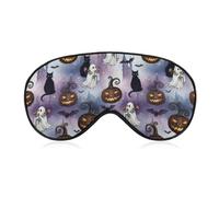 Halloween Ghost Pumpkin Black Cat Bat Eye Mask 8.1X4.1IN Sleeping Mask Soft Eye Mask BlockingLights,Blindfold with Adjustable Strap for Travel and Home Use