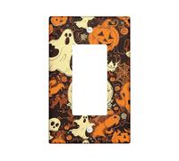 Halloween Ghost & Pumpkin Light Switch Cover Plates/Outlet Covers, Orange & Black Spooky Decor for Fall, Decorative Wall Plates, Standard Size Single Rocker