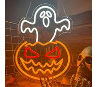 Halloween Ghost Pumpkin Neon Sign,Ghost Face Neon Light Spooky Pumpkin Neon Light Up Signs Dimmable LED Halloween Skull LED Sign for Bedroom Game Room Mancave Bar Halloween Party