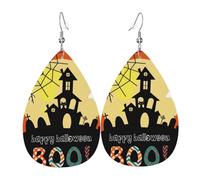 Halloween Ghost Pumpkin Print Leather Earring Women Dangle-Earrings â€“ Lightweight Teardrop Jewelry, Valentine's Day Accessory