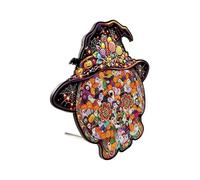 Halloween Ghost Puzzle Wooden Colorful Challenging | Skull Hat Jigsaw Puzzle Home Decor for Home Office Shelf Classroom Library Workshop Dormitory Room