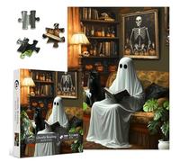 Halloween Ghost Puzzles for Adults 1000 Pieces，PICKFORU Horror Cat Jigsaw Puzzle Kitten, Impossible Spooky Living Room Art Theme, Challenging for Adults