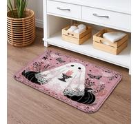 Halloween Ghost Quick Dry Bath Mat, Fanciful Floral and Pumpkin Non Slip Shower Mat, Autumn Flannel Washable Bath Rugs for Bathroom Toilet Restroom Decorative 20x32 Inch