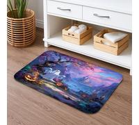 Halloween Ghost Quick Dry Bath Mat, Pumpkin and Haunted Forest Absorbent Non Slip Shower Mat, Autumn Flannel Washable Rugs for Bathroom Decorative 16x24 Inch