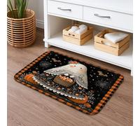 Halloween Ghost Quick Dry Bath Mat, Vintage Black and Orange Plaid Absorbent Non Slip Shower Mat, Cozy Flannel Washable Bath Rugs for Bathroom Toilet Restroom Decorative 16x24 Inch
