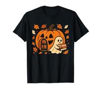 Halloween Ghost Read Books Spooky Pumpkin Library in Autumn T-Shirt
