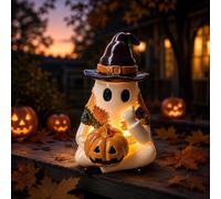 Halloween Ghost Reading Book Lamp,Lighted Vintage Patchwork Ghost Lamp Statue Night Light with Reading Book Designs,Halloween Decoration for Tabletop Bookshelf Home Decor 3D Glowing Gift