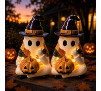 Halloween Ghost Reading Book Lamp,Lighted Vintage Patchwork Ghost Lamp Statue Night Light with Reading Book Designs,Halloween Decoration for Tabletop Bookshelf Home Decor 3D Glowing Gift