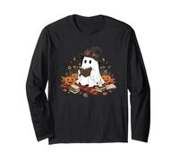 Halloween Ghost Reading Pumpkin Witch Autumn Book Magic Long Sleeve T-Shirt