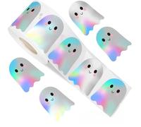 Halloween Ghost Stickers Roll Laser Cute Boo Ghost Holographic Waterproof Self-Adhesive Sticker Decals, Easy Peel and Stick，Suitable for Envelope，Journal Decor，Party Supplies, Gifts, Halloween Decorat
