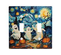Halloween Ghost Switch Cover Plates Starry Night Style for Wall Accents, Thermoplastic Wall Plates, Standard Size Double Rocker