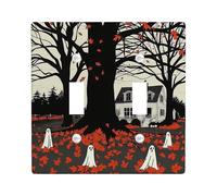 Halloween Ghost Switch Plates Autumn Decor Black Orange Haunted House Theme for Wall Accents Thermoplastic Wall Plates Standard Size Double Rocker