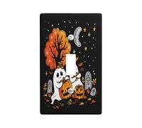 Halloween Ghost Switch Protector Plates Black Orange Fall Cemetery Decoration for Wall Accents, Pretty Thermoplastic Wall Plaques, Standard Size Rocker