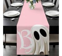Halloween Ghost Table Runner 13x72 Inches Long Boo Abstract Cotton Linen Table Runner Burlap Style for Dinner Table Party Decor Tabletop Decorations