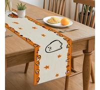 Halloween Ghost Table Runner, Orange Candy Corn Fanciful Autumn Kitchen Dining Decor for Home Family Gatherings Holiday Party Supplies 13x72 Inch